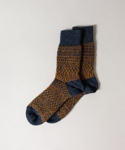 Wool Jacquard Socks, Navy