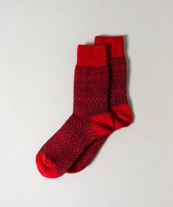 Wool Jacquard Socks, Red